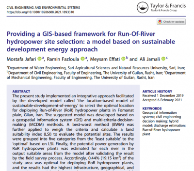 Providing a GIS-based framework for Run-Of-River hydropower site selection: a model based on sustainable development energy approach